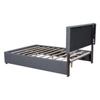 Cama de plataforma tapizada gris/beige con luces LED y almacenamiento - Queen, 2 personas