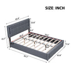 Cama de plataforma tapizada gris/beige con luces LED y almacenamiento - Queen, 2 personas