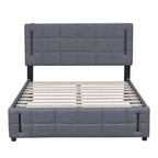 Cama de plataforma tapizada gris/beige con luces LED y almacenamiento - Queen, 2 personas