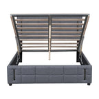 Cama de plataforma tapizada gris/beige con luces LED y almacenamiento - Queen, 2 personas