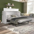 Cama de Gabinete Plegable Queen con Colchón – Blanco / Gris Corteza – Duerme 2 personas