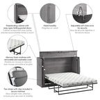 Cama de Gabinete Plegable Queen con Colchón – Blanco / Gris Corteza – Duerme 2 personas