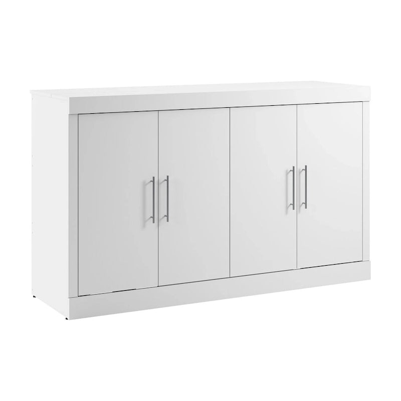 Cama de Gabinete Plegable Queen con Colchón – Blanco / Gris Corteza – Duerme 2 personas
