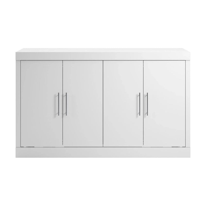 Cama de Gabinete Plegable Queen con Colchón – Blanco / Gris Corteza – Duerme 2 personas