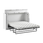 Cama de Gabinete Plegable Queen con Colchón – Blanco / Gris Corteza – Duerme 2 personas
