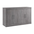 Cama de Gabinete Plegable Queen con Colchón – Blanco / Gris Corteza – Duerme 2 personas