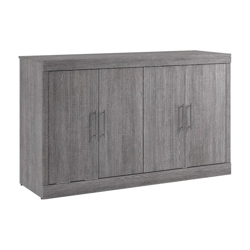 Cama de Gabinete Plegable Queen con Colchón – Blanco / Gris Corteza – Duerme 2 personas