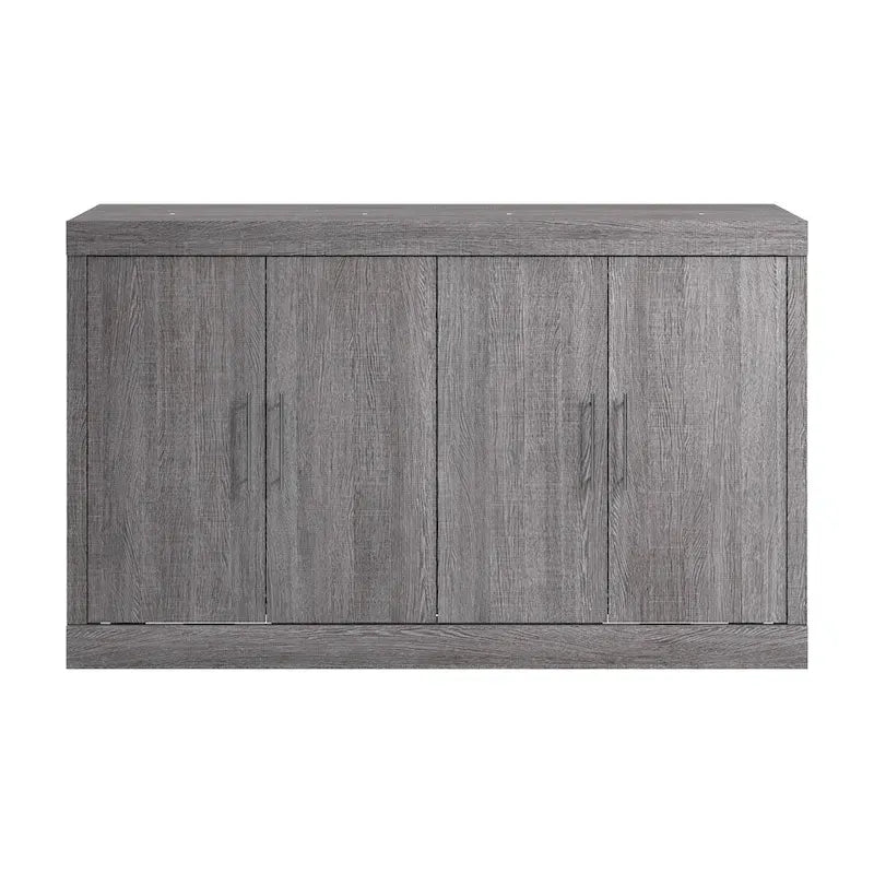 Cama de Gabinete Plegable Queen con Colchón – Blanco / Gris Corteza – Duerme 2 personas