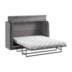 Cama de Gabinete Plegable Queen con Colchón – Blanco / Gris Corteza – Duerme 2 personas