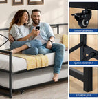 Sofá cama de metal negro con nido extraíble - Individual, capacidad para 2 personas