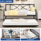 Sofá cama de metal negro con nido extraíble - Individual, capacidad para 2 personas