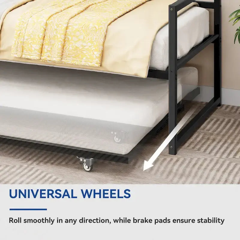 Sofá cama de metal negro con nido extraíble - Individual, capacidad para 2 personas