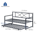 Sofá cama de metal negro con nido extraíble - Individual, capacidad para 2 personas