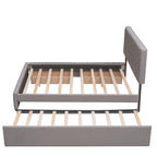 Cama de plataforma Queen tapizada en gris oscuro/gris claro/beige con nido, capacidad para 2 personas