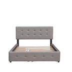 Cama de plataforma Queen tapizada en gris oscuro/gris claro/beige con nido, capacidad para 2 personas