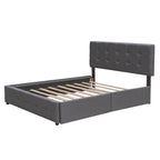 Cama de plataforma Queen tapizada en gris oscuro/gris claro/beige con nido, capacidad para 2 personas