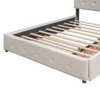 Cama de plataforma Queen tapizada en gris oscuro/gris claro/beige con nido, capacidad para 2 personas