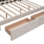 Cama de plataforma Queen tapizada en gris oscuro/gris claro/beige con nido, capacidad para 2 personas