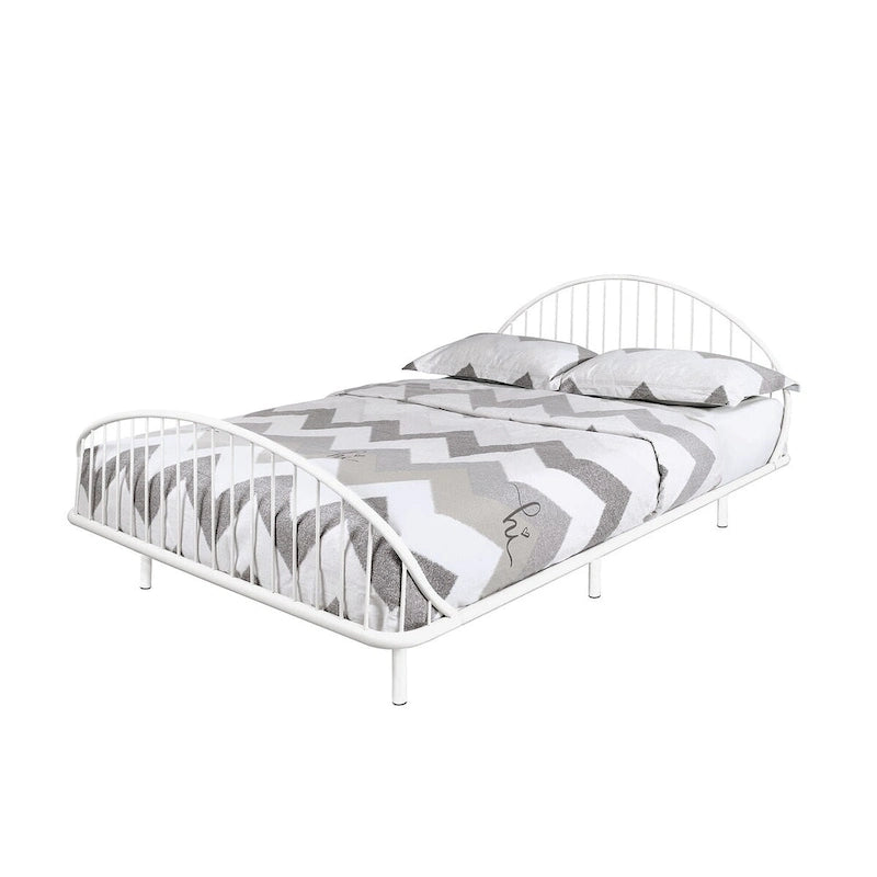 Armazón de cama de metal curvo, blanco/negro, matrimonial/queen, no requiere somier