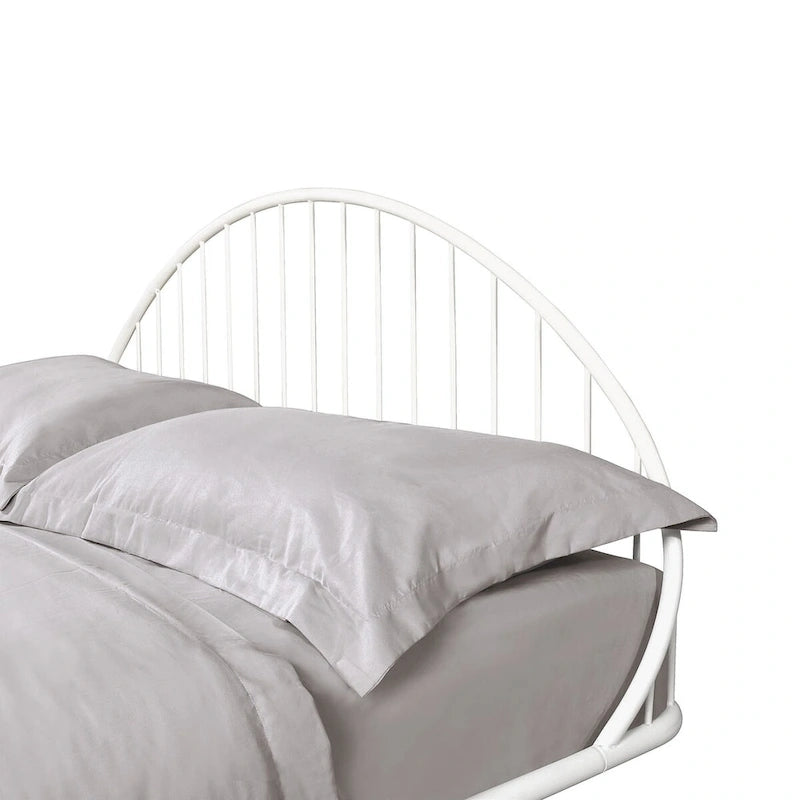 Armazón de cama de metal curvo, blanco/negro, matrimonial/queen, no requiere somier