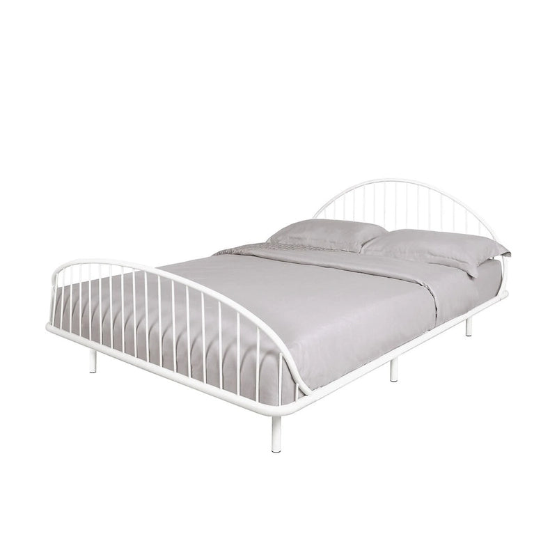 Armazón de cama de metal curvo, blanco/negro, matrimonial/queen, no requiere somier