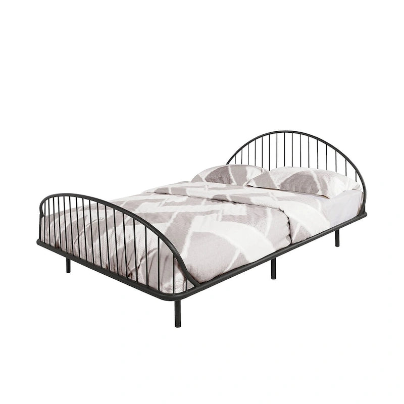 Armazón de cama de metal curvo, blanco/negro, matrimonial/queen, no requiere somier