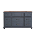 Cómoda de madera de pana azul de 9 cajones