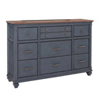 Cómoda de madera de pana azul de 9 cajones
