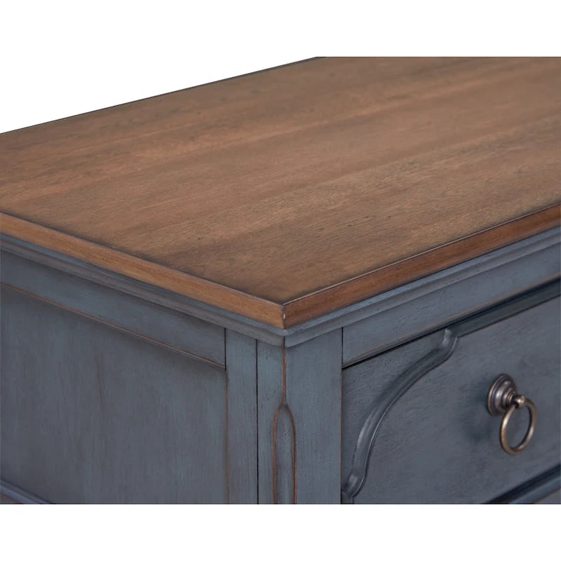 Cómoda de madera de pana azul de 9 cajones