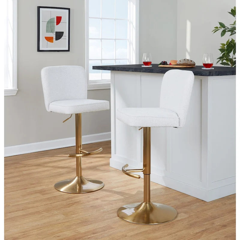 Taburete de bar giratorio ajustable, con mechones en chevron, tela/cuero sintético y metal, juego de 2
