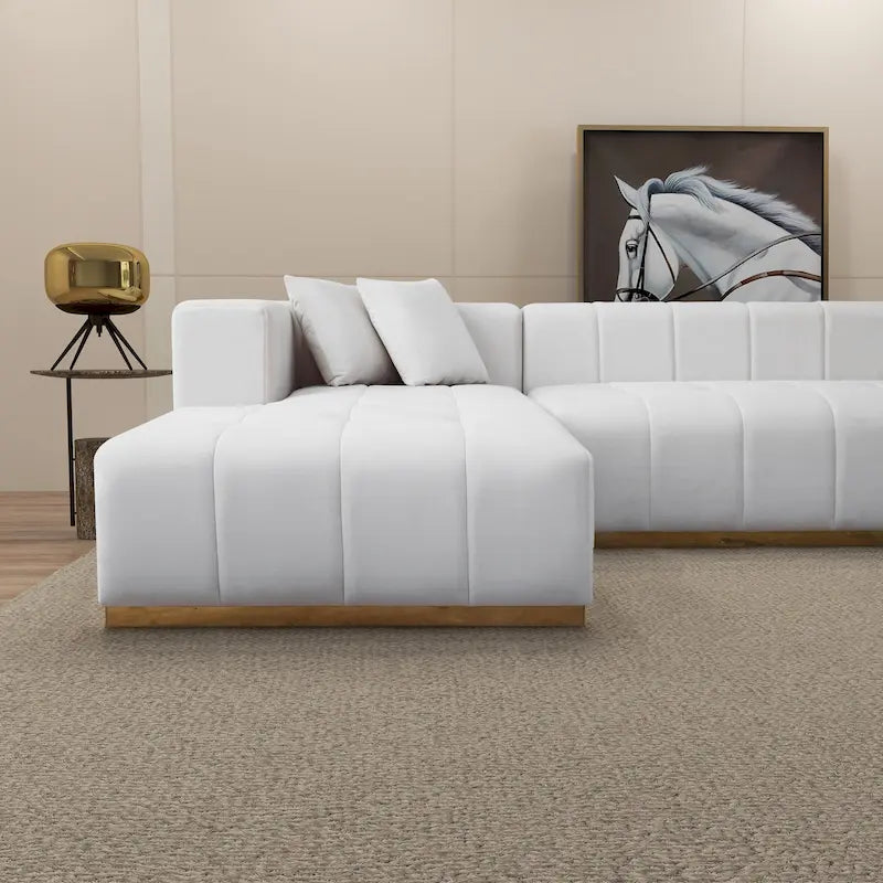 Sofá seccional en forma de U de terciopelo negro/crema, capacidad para 5-6 personas