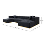 Sofá seccional en forma de U de terciopelo negro/crema, capacidad para 5-6 personas