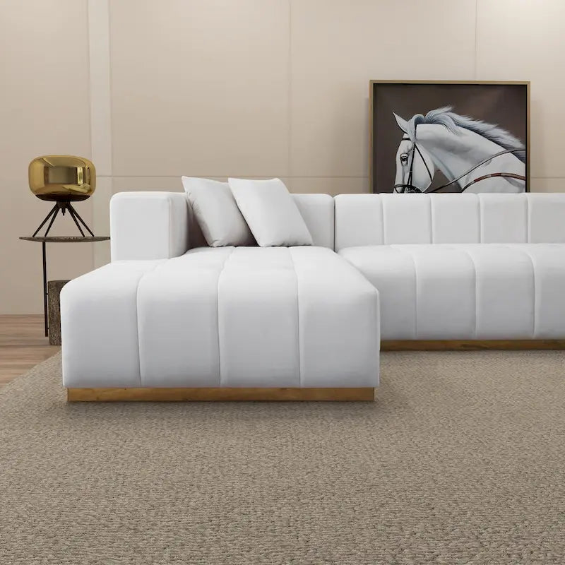 Sofá seccional en forma de U de terciopelo negro/crema, capacidad para 5-6 personas