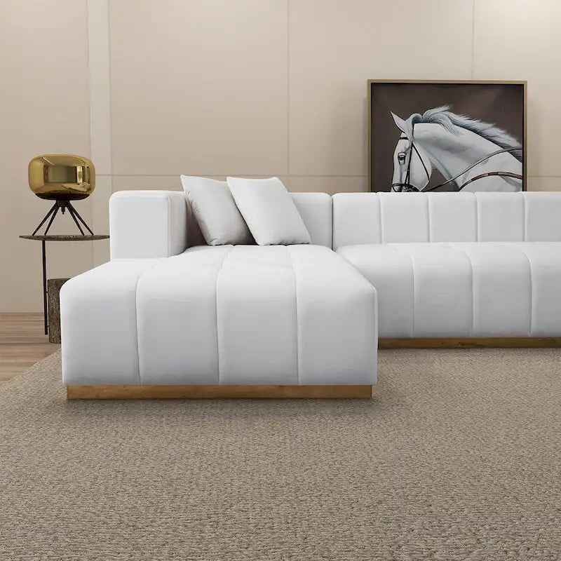 Sofá seccional en forma de U de terciopelo negro/crema, capacidad para 5-6 personas