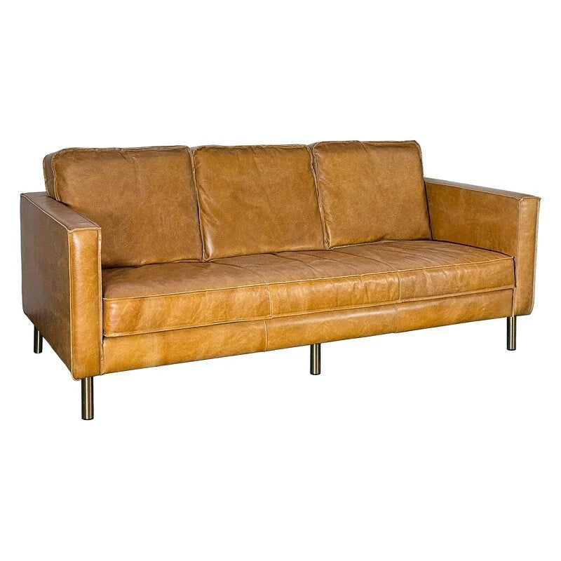 Sofá de cuero amarillo, estilo minimalista, 3 plazas