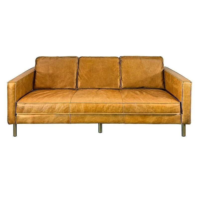 Sofá de cuero amarillo, estilo minimalista, 3 plazas
