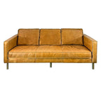 Sofá de cuero amarillo, estilo minimalista, 3 plazas