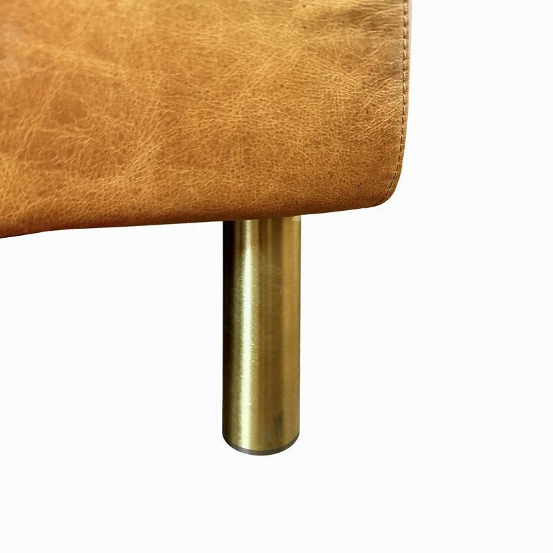 Sofá de cuero amarillo, estilo minimalista, 3 plazas