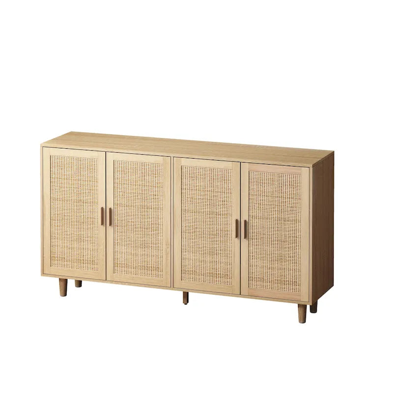 4-door Rattan Decorative Storage Cabinet - 62.2 L x 15.75 W x 34.25 H