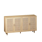 Armario de almacenamiento de ratán de 4 puertas — Natural, tapa de madera