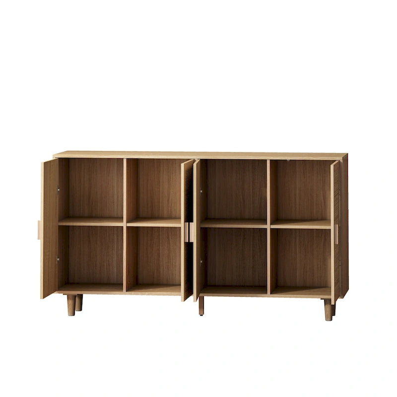 Armario de almacenamiento de ratán de 4 puertas — Natural, tapa de madera