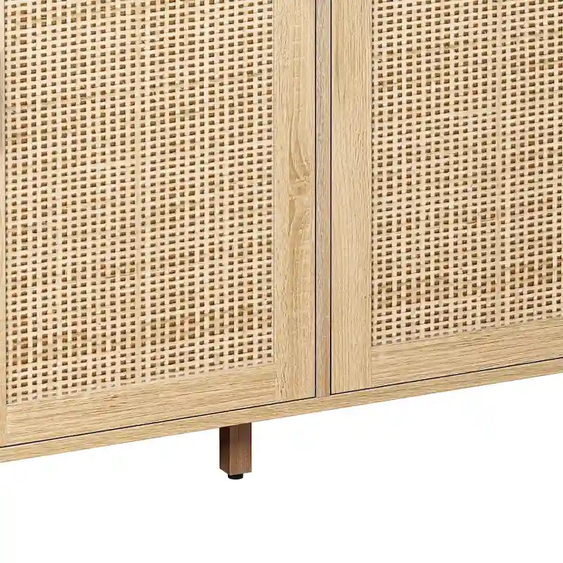 Armario de almacenamiento de ratán de 4 puertas — Natural, tapa de madera