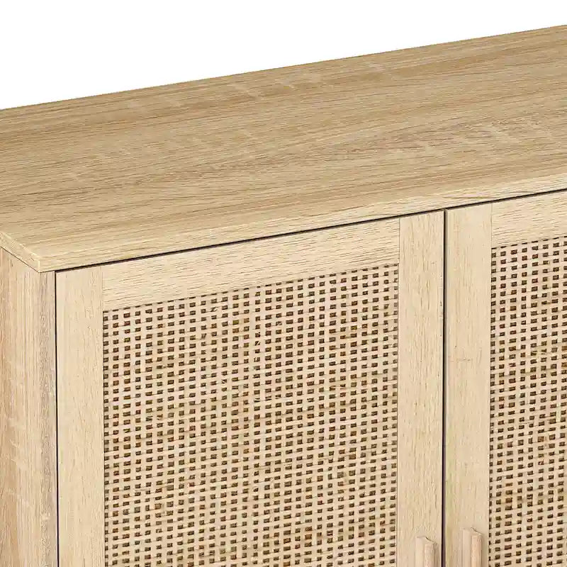 Armario de almacenamiento de ratán de 4 puertas — Natural, tapa de madera