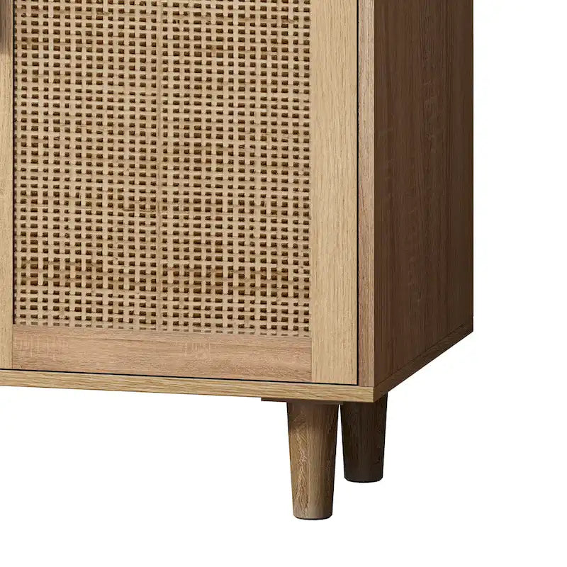Armario de almacenamiento de ratán de 4 puertas — Natural, tapa de madera