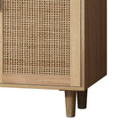 Armario de almacenamiento de ratán de 4 puertas — Natural, tapa de madera