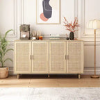 Armario de almacenamiento de ratán de 4 puertas — Natural, tapa de madera