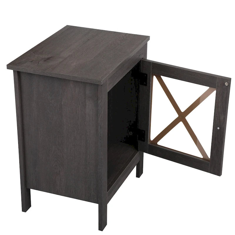 Juego de 2 mesitas de noche industriales con puerta de cristal - Marrón / Blanco / Natural / Gris