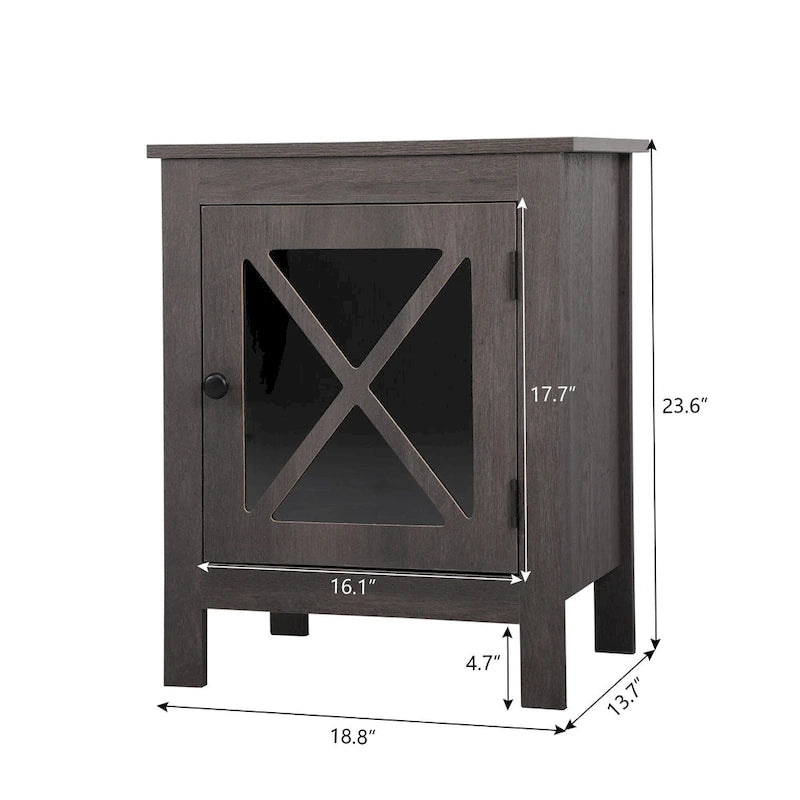 Juego de 2 mesitas de noche industriales con puerta de cristal - Marrón / Blanco / Natural / Gris