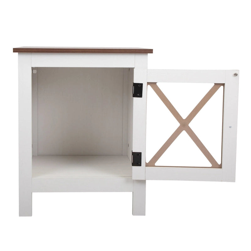 Juego de 2 mesitas de noche industriales con puerta de cristal - Marrón / Blanco / Natural / Gris