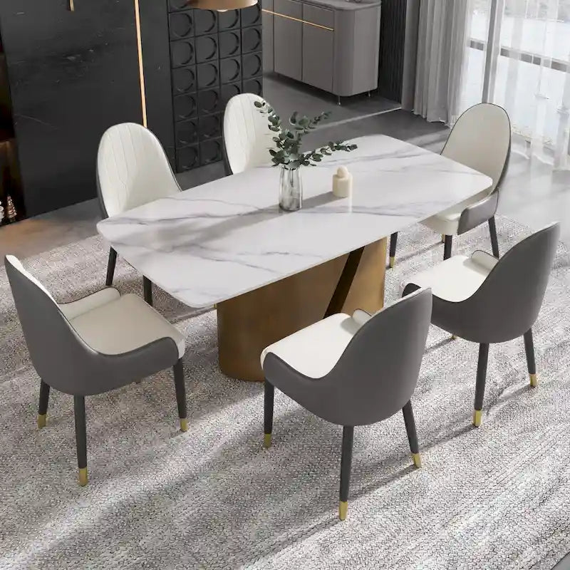 71  & 63  Modern Kitchen Table Marble Sintered Stone Table Top with Metal Gold Finish Legs